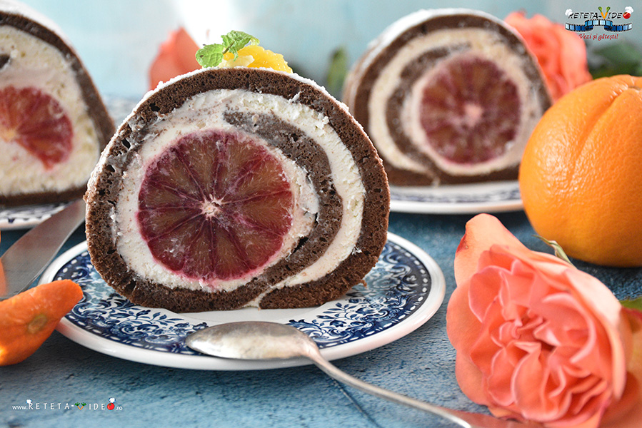 Rulada cu Crema Mascarpone, Portocale si Blat de Cacao